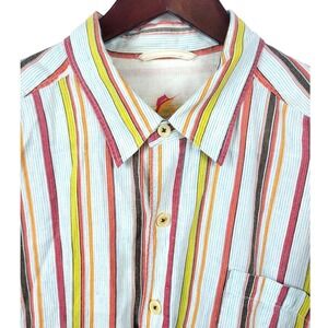 Tommy Bahama XXL Mens Linen Striped Shirt Button Down Short Sleeve Relax